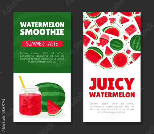 Fresh Watermelon Banner Design with Juicy Red Fruit Vector Template