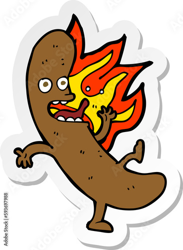 sticker of a crazy cartoon sausage