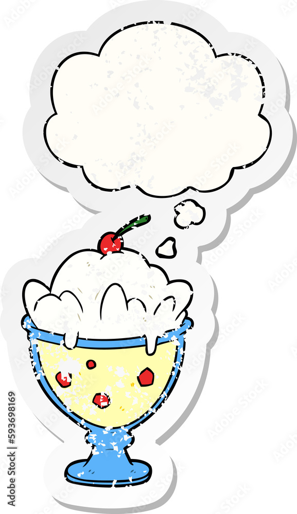 cartoon dessert and thought bubble as a distressed worn sticker cartoon dessert and thought bubble as a distressed worn sticker