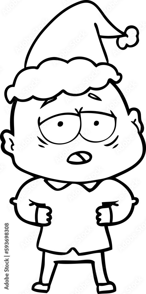 line drawing of a tired bald man wearing santa hat line drawing of a tired bald man wearing santa hat