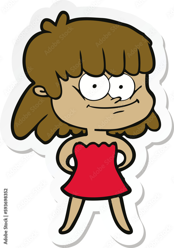 sticker of a cartoon smiling woman sticker of a cartoon smiling woman