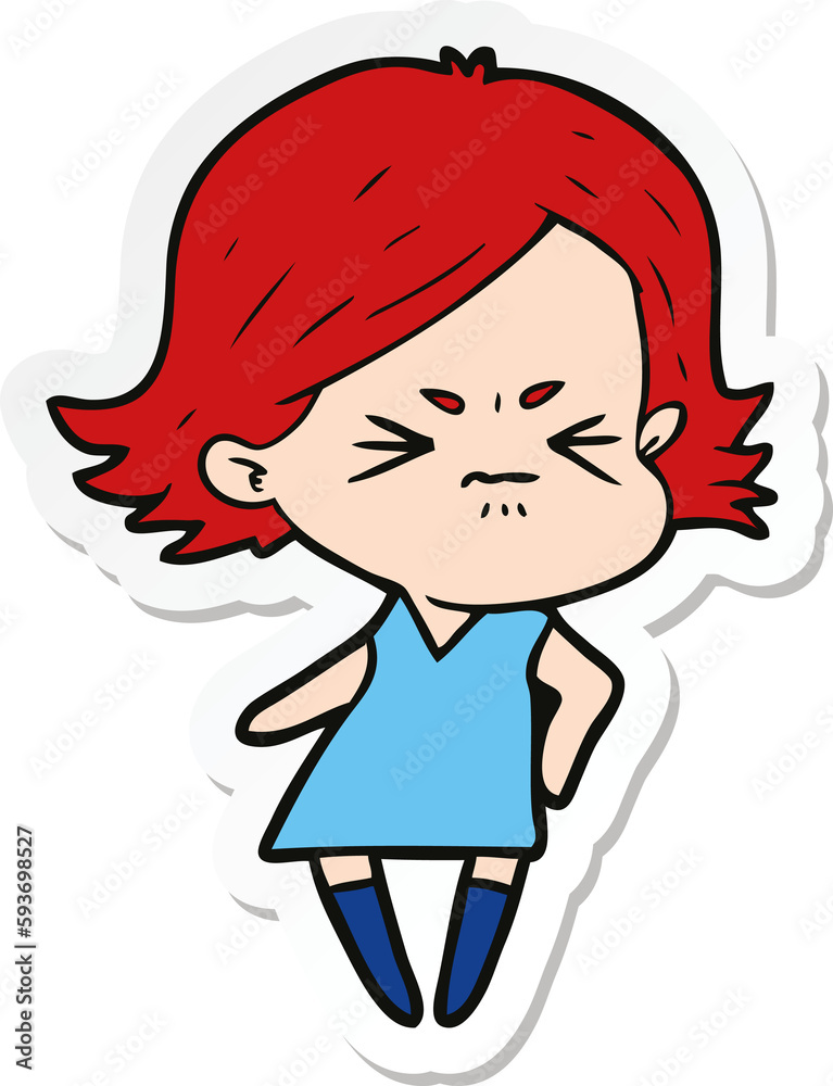 sticker of a cartoon angry woman sticker of a cartoon angry woman