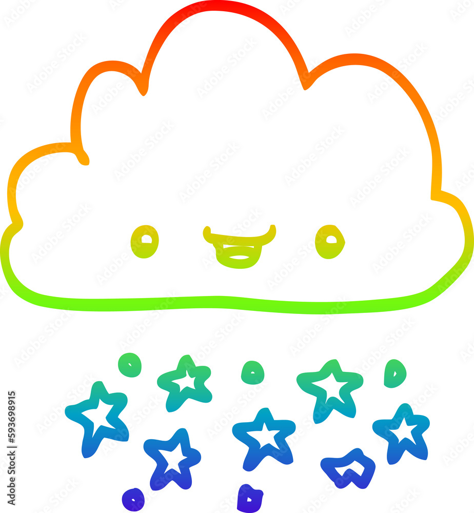 rainbow gradient line drawing cartoon storm cloud
