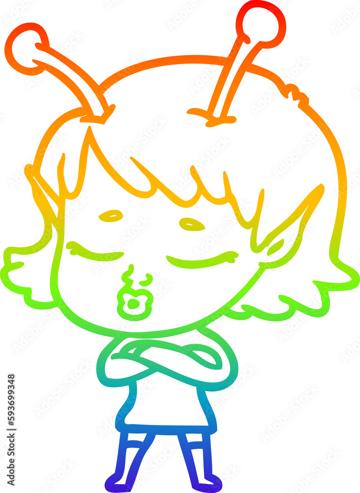 rainbow gradient line drawing cute alien girl cartoon rainbow gradient line drawing cute alien girl cartoon