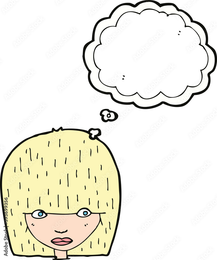 cartoon female face staring with thought bubble cartoon female face staring with thought bubble