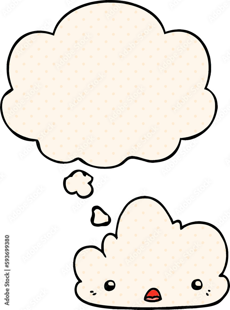 cute cartoon cloud and thought bubble in comic book style