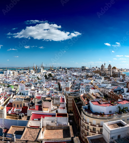 An aerial top view of the roofs of Cadiz. Andalusia  Spain