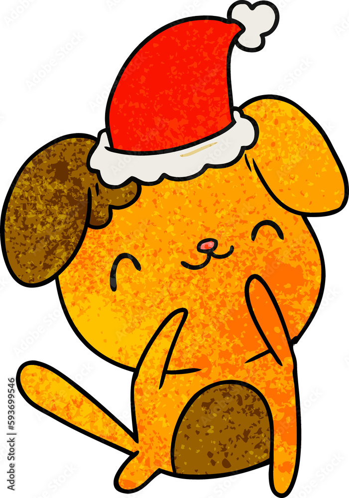 Fototapeta premium christmas textured cartoon of kawaii dog