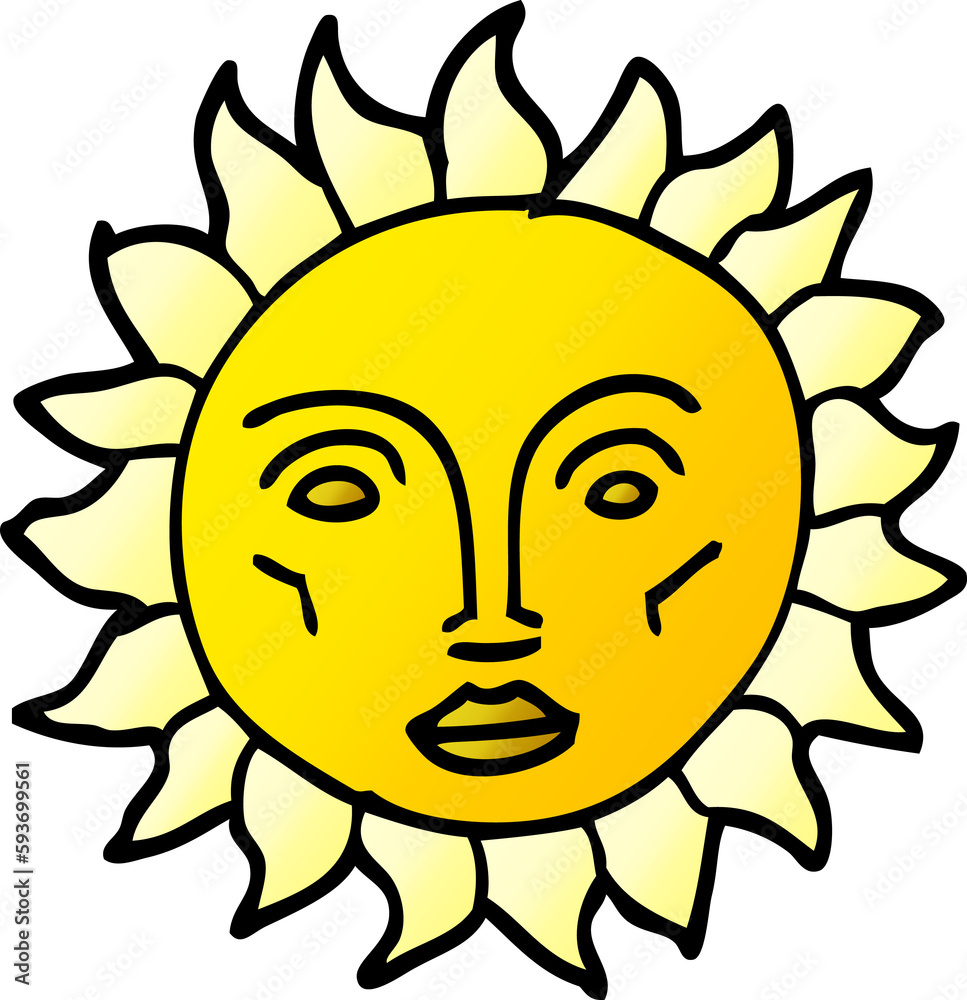 cartoon doodle traditional sun face