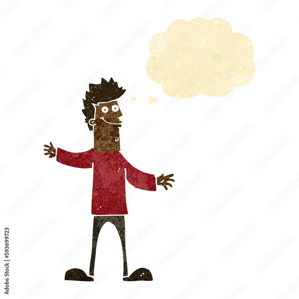 cartoon happy man with thought bubble cartoon happy man with thought bubble