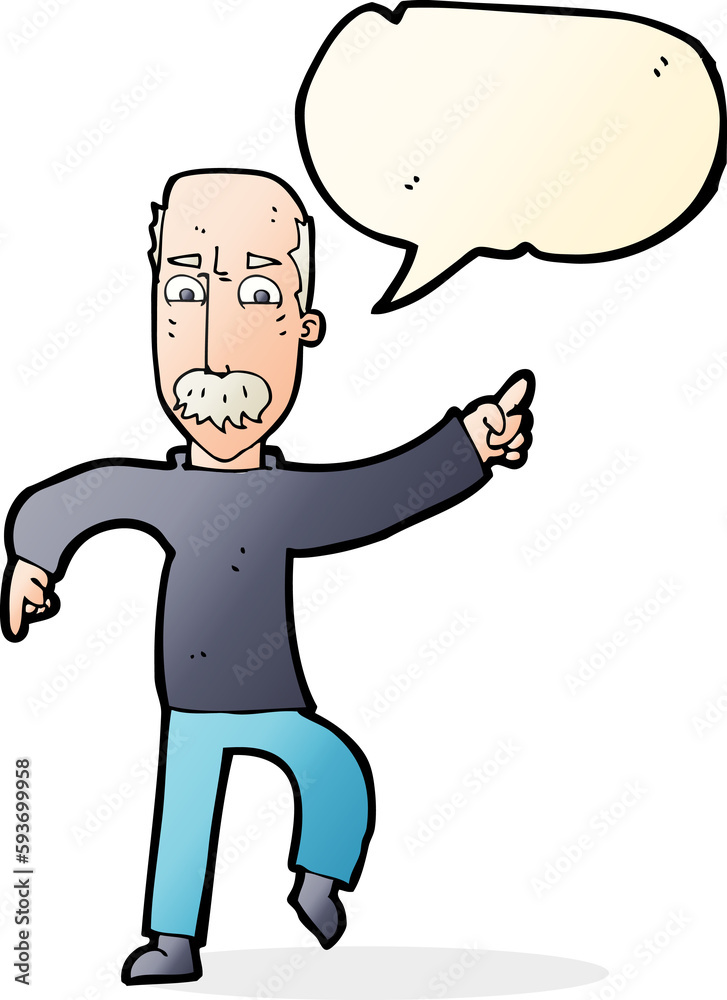 cartoon angry old man with speech bubble