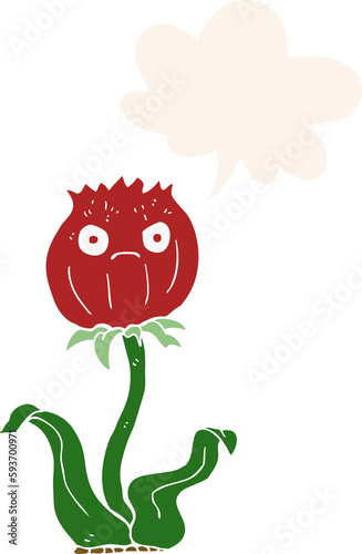 cartoon thistle and speech bubble in retro style