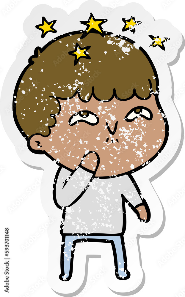 distressed sticker of a cartoon amazed boy