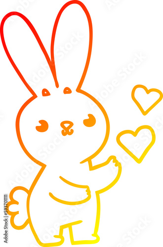 warm gradient line drawing cute cartoon rabbit with love hearts