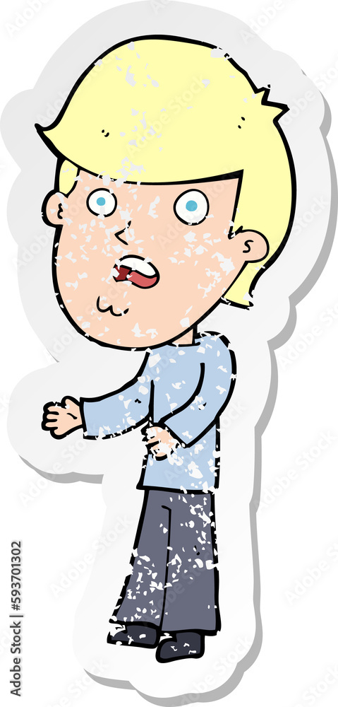retro distressed sticker of a cartoon shocked man retro distressed sticker of a cartoon shocked man