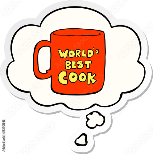 worlds best cook mug and thought bubble as a printed sticker