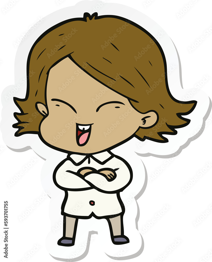 sticker of a happy cartoon girl sticker of a happy cartoon girl