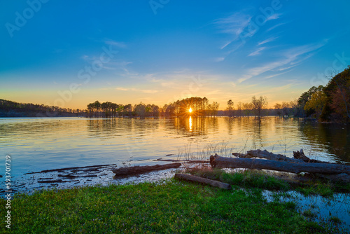 Beautiful sunset on Beaver Lake near Rogers Arkansas. photo