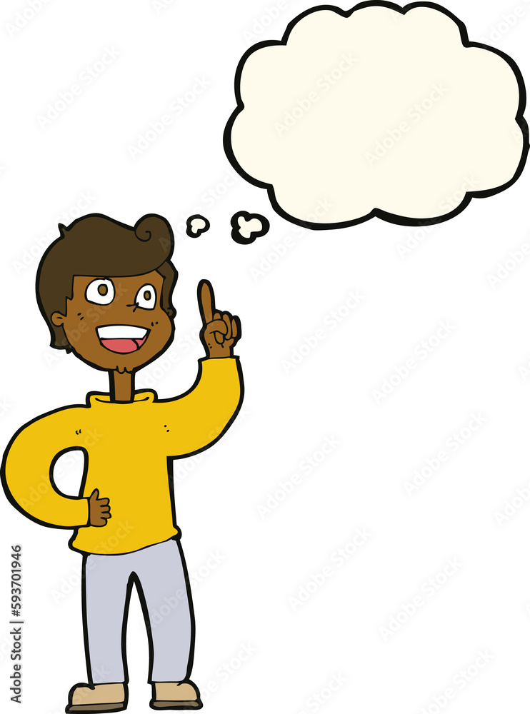 cartoon boy with great idea with thought bubble cartoon boy with great idea with thought bubble