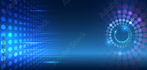 Wide Blue background with various technological elements. Abstract circle technology communication  vector illustration. Futuristic design for presentation. Hi-tech computer digital technology concept