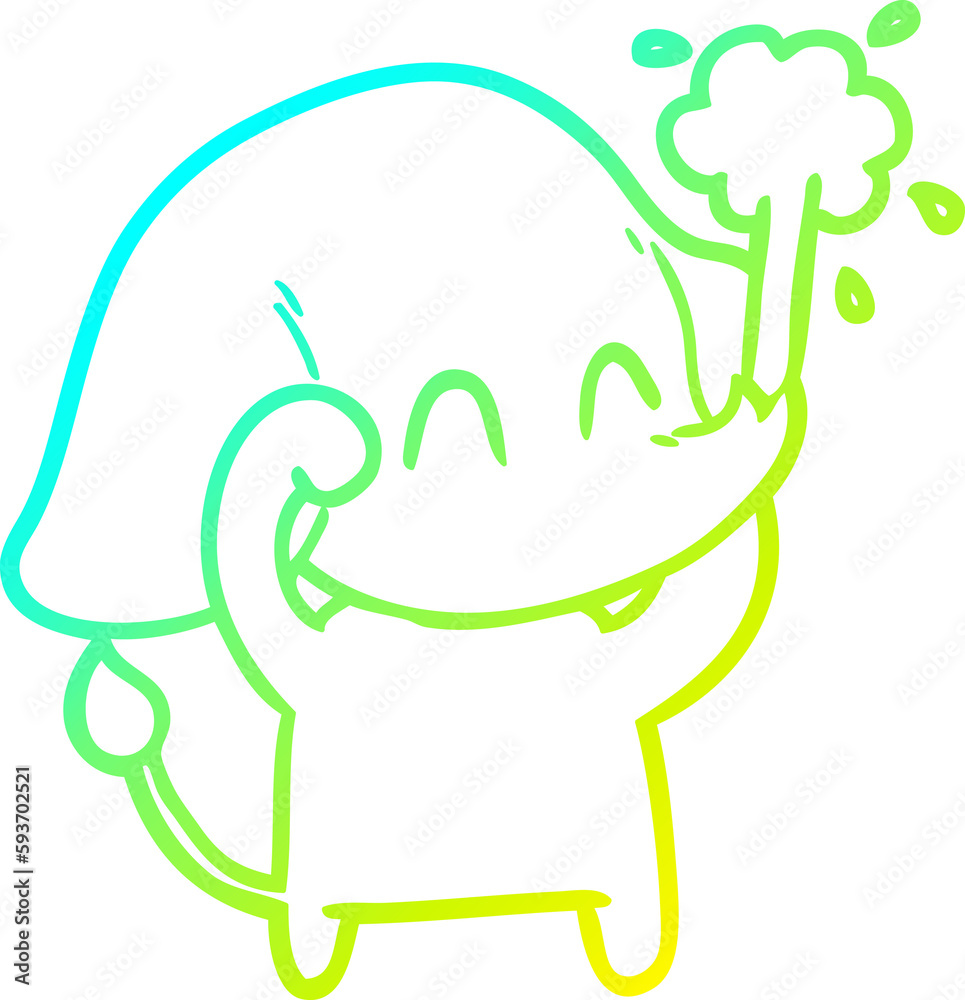 cold gradient line drawing cute cartoon elephant spouting water cold gradient line drawing cute cartoon elephant spouting water