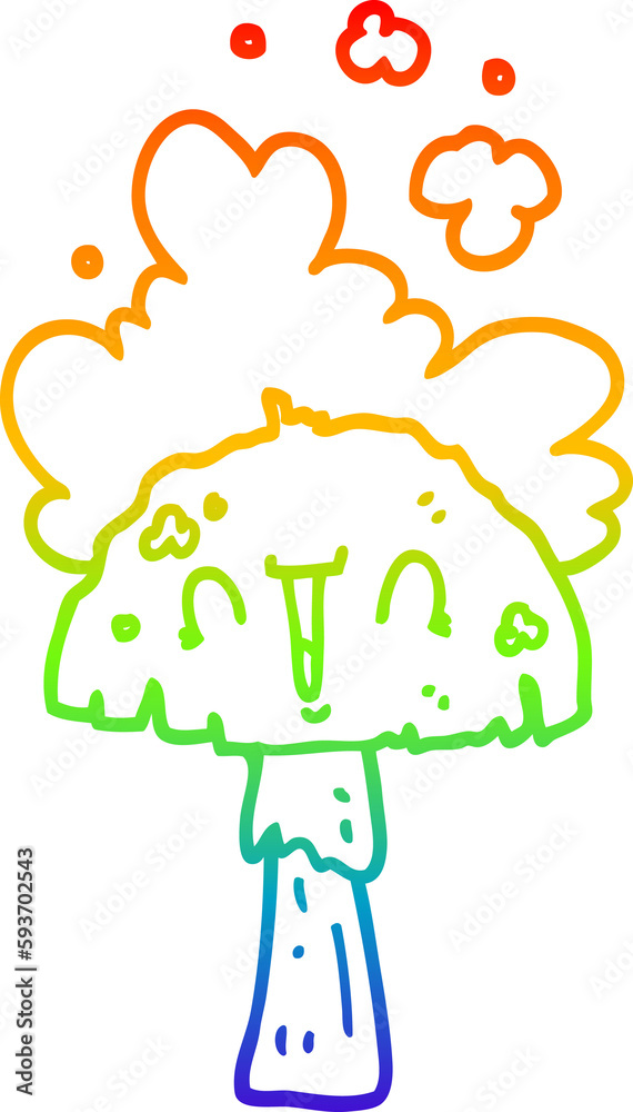 rainbow gradient line drawing cartoon mushroom with spoor cloud rainbow gradient line drawing cartoon mushroom with spoor cloud