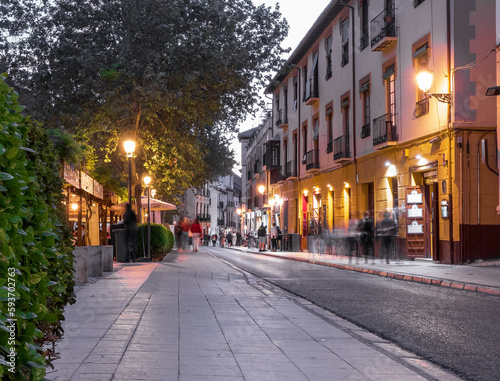 Busy street of Granada at night