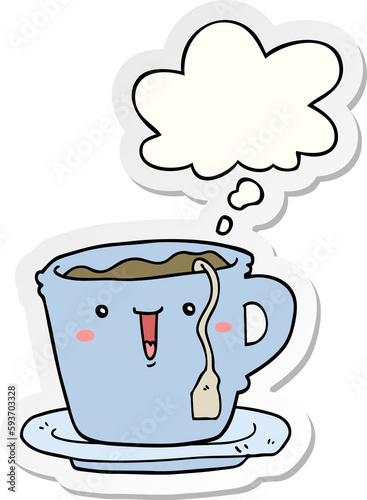 cute cartoon cup and saucer and thought bubble as a printed sticker