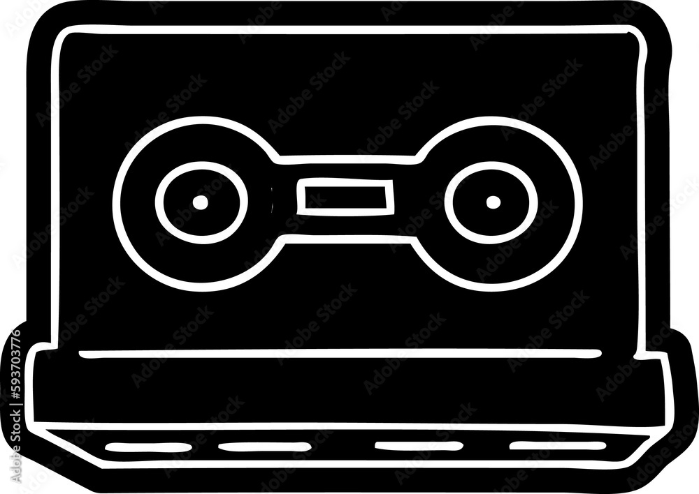 cartoon icon drawing of a retro cassette tape