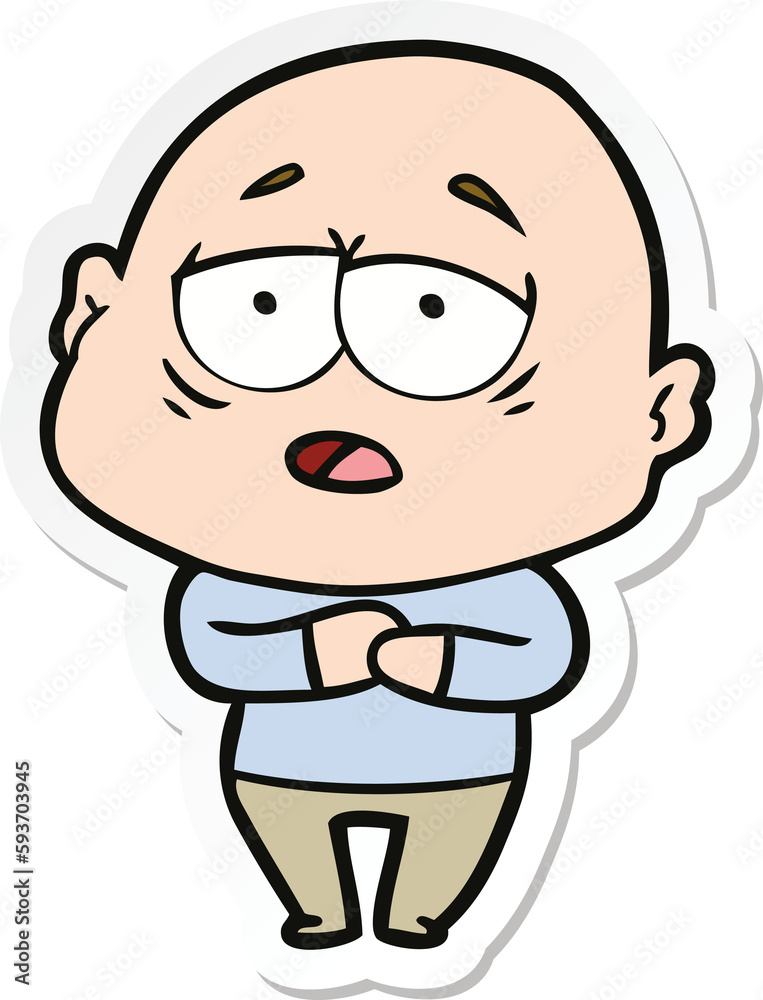 Obraz premium sticker of a cartoon tired bald man
