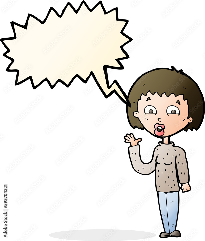 cartoon woman waving with speech bubble cartoon woman waving with speech bubble