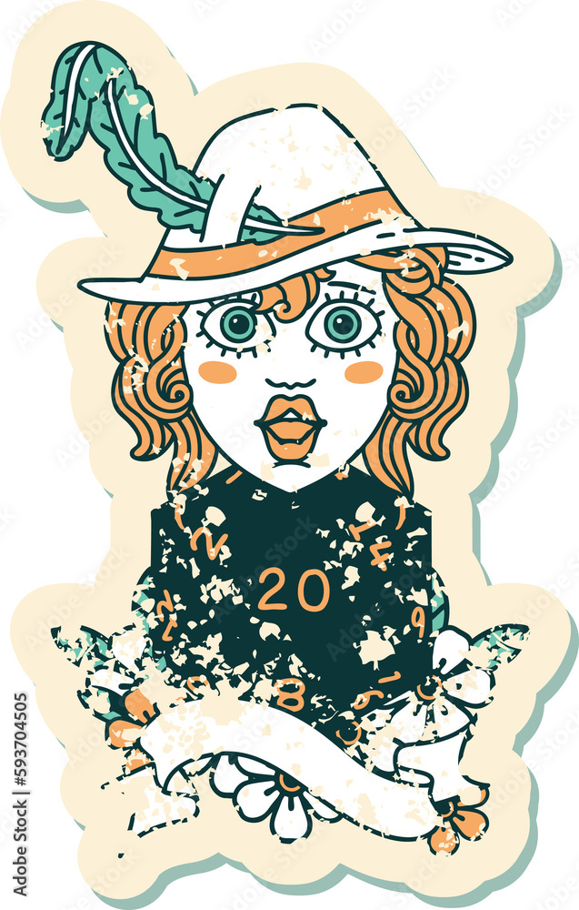 human bard with natural twenty dice roll illustration human bard with natural twenty dice roll illustration