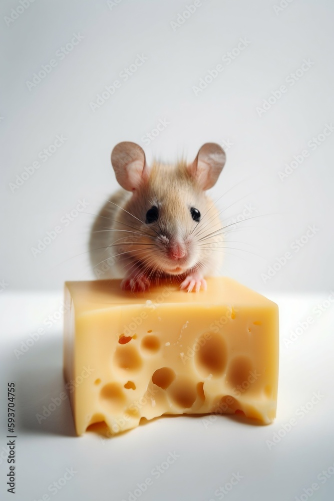 Fototapeta premium Cute Little Mouse with Parmesan Cheese. Generative ai