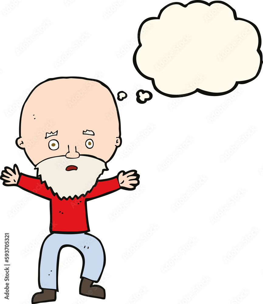 cartoon panicking old man with thought bubble cartoon panicking old man with thought bubble