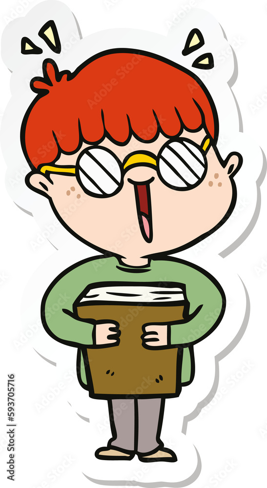 Obraz premium sticker of a cartoon boy and book