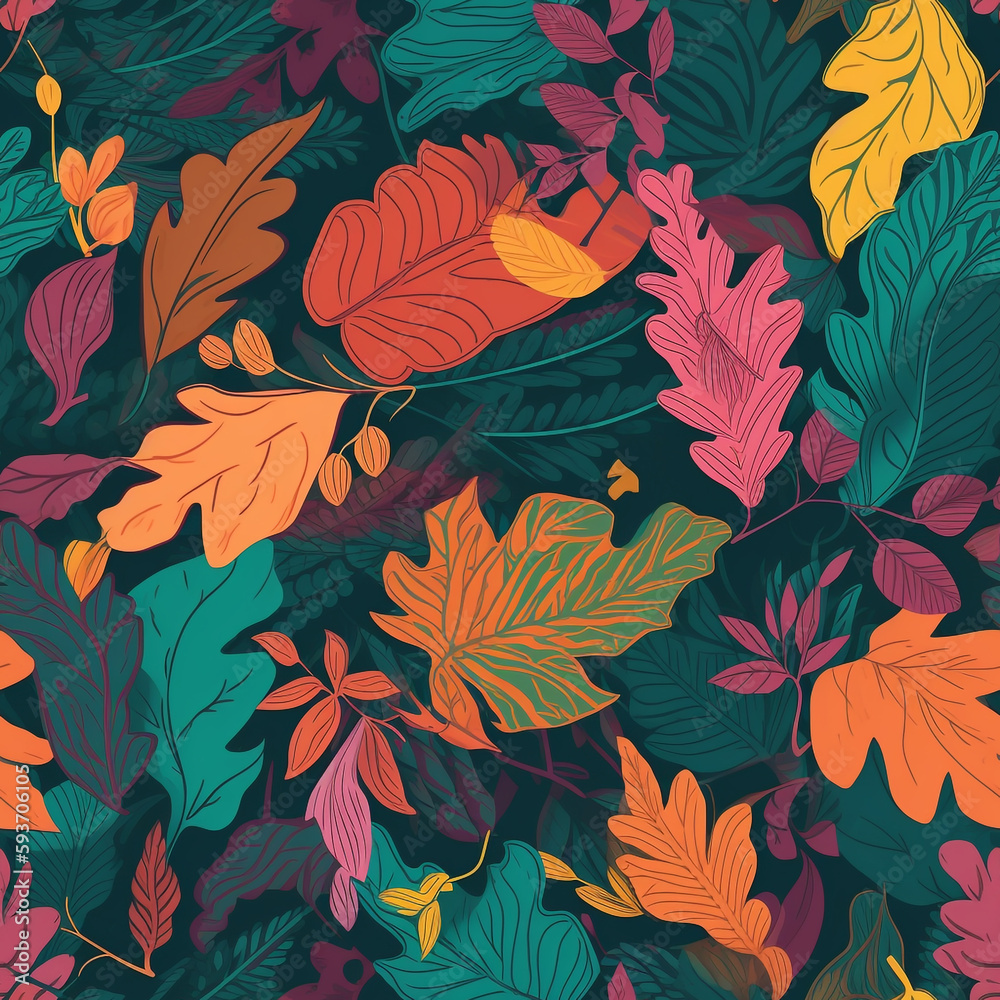 Summer Leaves Colorful Seamless Pattern Summer Leaves Colorful Seamless Pattern