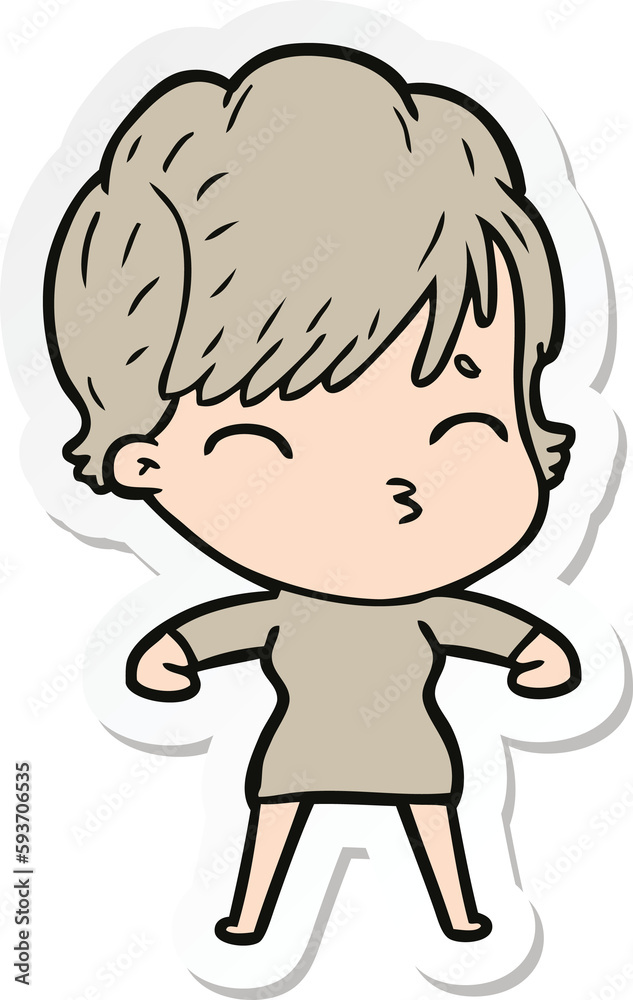 sticker of a cartoon woman thinking sticker of a cartoon woman thinking