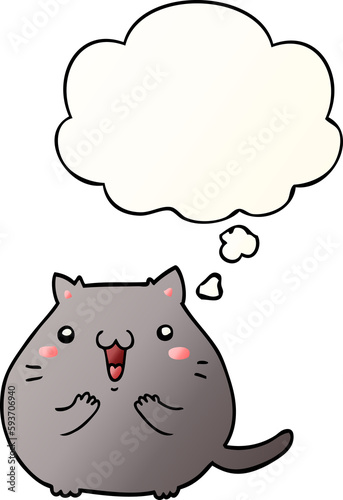 happy cartoon cat and thought bubble in smooth gradient style