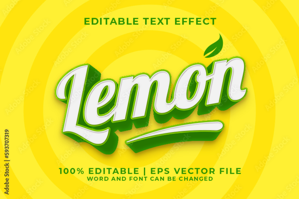 Lemon 3d Editable Text Effect Cartoon Comic Style Premium Vector - obrazy, fototapety, plakaty 