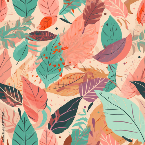 Summer Leaves Colorful Seamless Pattern