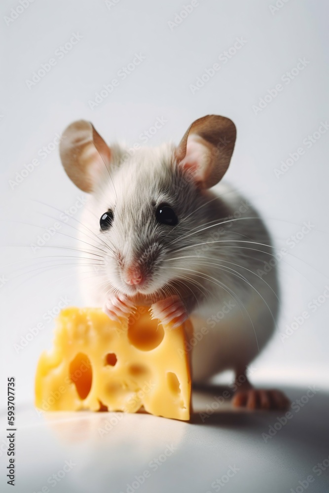 Fototapeta premium Cute Little Mouse with Parmesan Cheese. Generative ai
