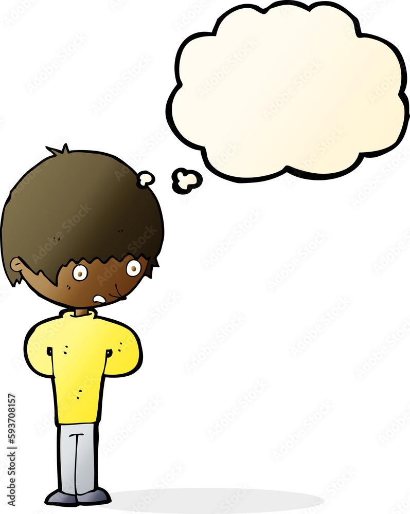 cartoon nervous boy with thought bubble cartoon nervous boy with thought bubble