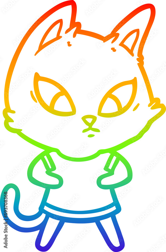 rainbow gradient line drawing confused cartoon cat in clothes rainbow gradient line drawing confused cartoon cat in clothes