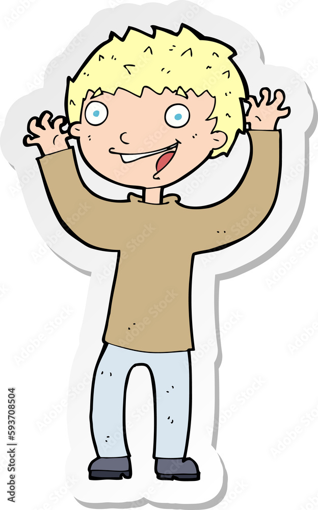 sticker of a cartoon excited boy sticker of a cartoon excited boy