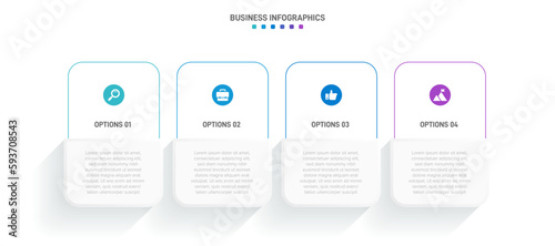 Timeline infographic with infochart. Modern presentation template with 4 spets for business process. Website template on white background for concept modern design. Horizontal layout.