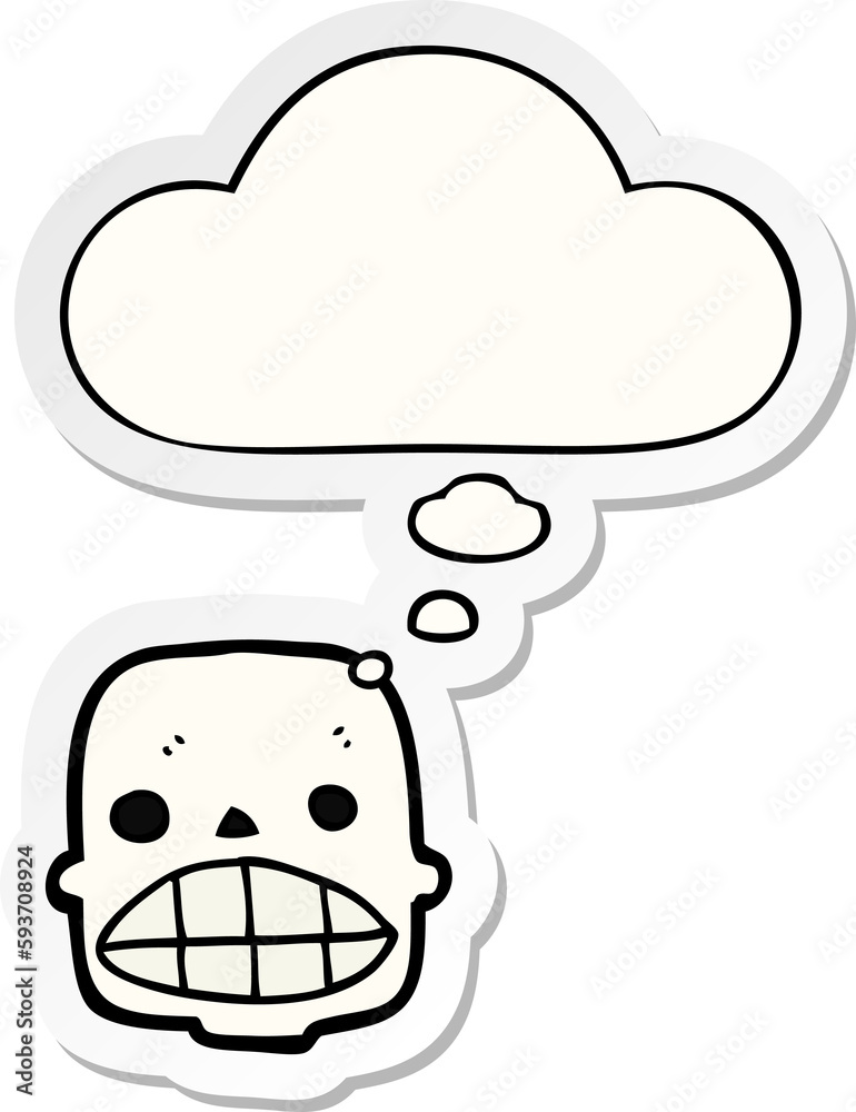 cartoon skull and thought bubble as a printed sticker cartoon skull and thought bubble as a printed sticker