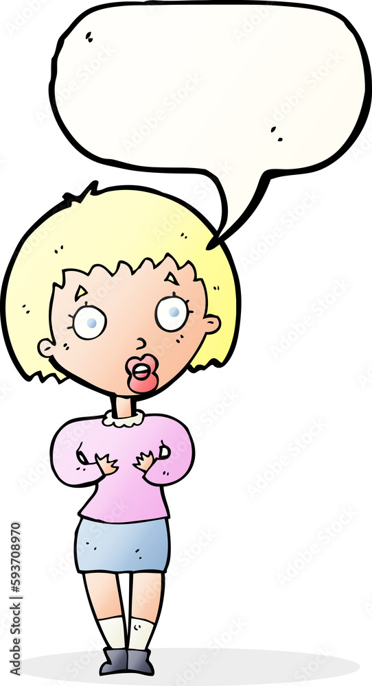 cartoon woman making Who Me? gesture with speech bubble cartoon woman making Who Me? gesture with speech bubble