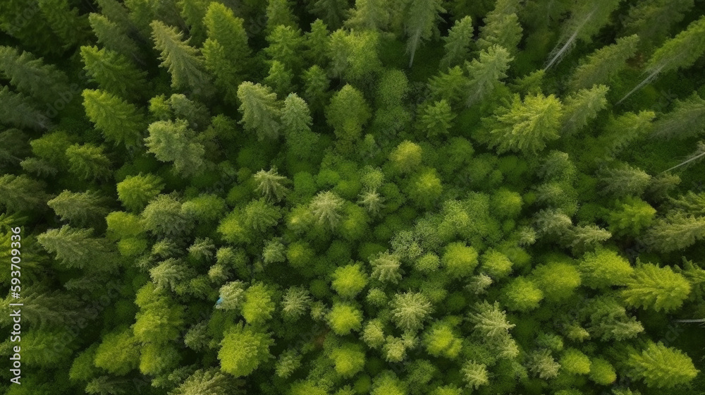 Aerial top down view of forest