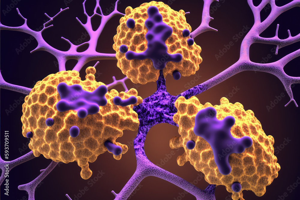 Alzheimer's and dementia disease amyloid plaques forming between