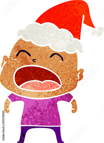 retro cartoon of a shouting bald man wearing santa hat